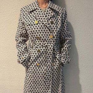 Tory Burch Printed Coat w/ Gold Logo Buttons(White & Dark Brown Print) | Size 10